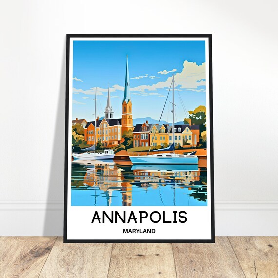 Annapolis Travel Print Poster Art Maryland Lover Gift Wall Hanging City Illustration Home Office Room Decor