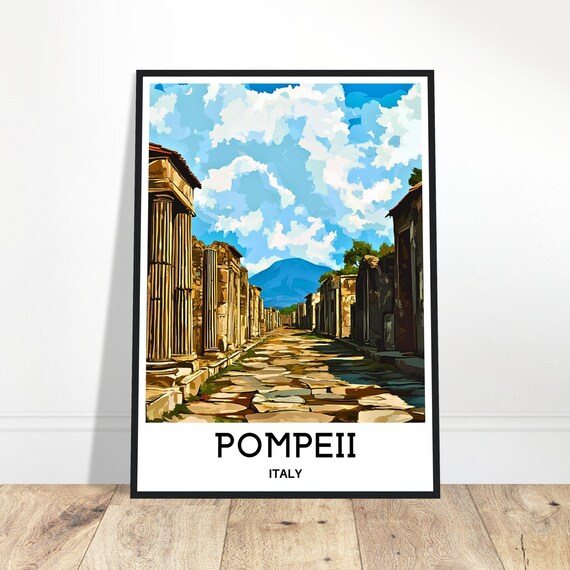 Pompeii Travel Print Poster Italian Art Italy Lover Gift Wall Hanging Home Office Desk Room Decor City Illustration