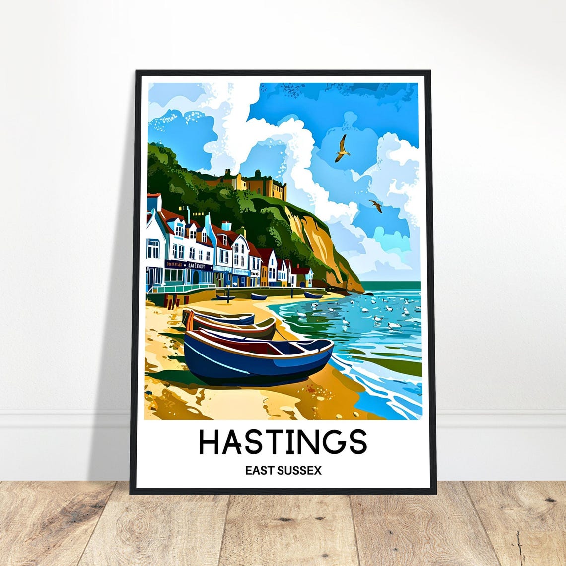 Hastings Travel Print East Sussex Poster English Art England Lover Gift Wall Hanging Town Illustration Home Office Decor
