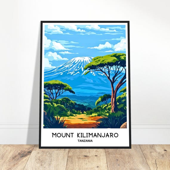 Mount Kilimanjaro Travel Print Poster Tanzanian Art Tanzania Lover Gift Wall Hanging Illustration Home Office Decor