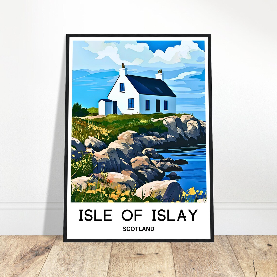 Isle of Islay Scotland White Cottage Coast Vintage Travel Art Poster