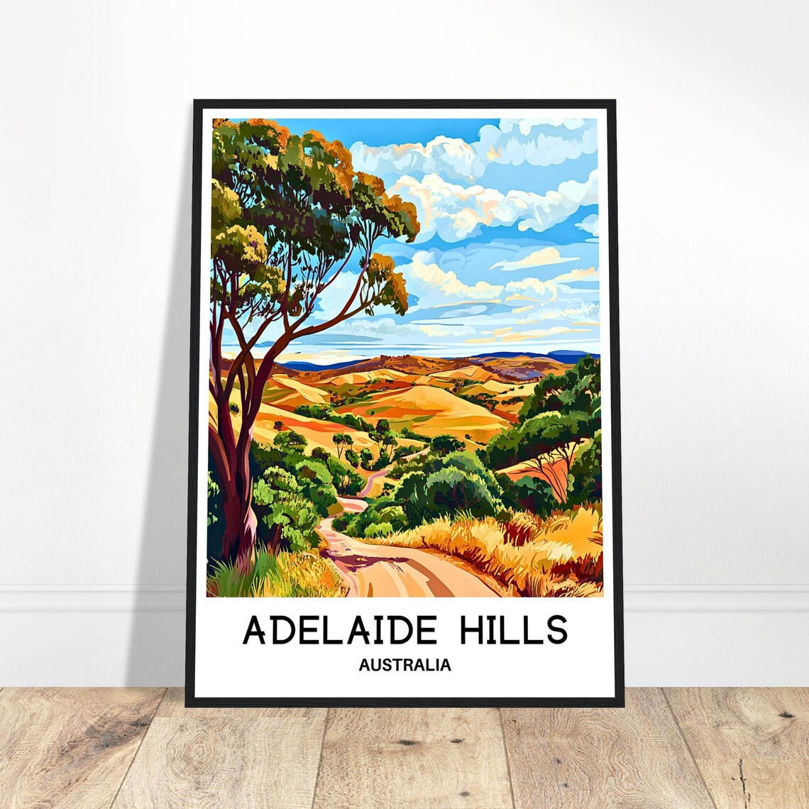 Adelaide Hills Australia Vintage Travel Poster Rolling Golden Hills