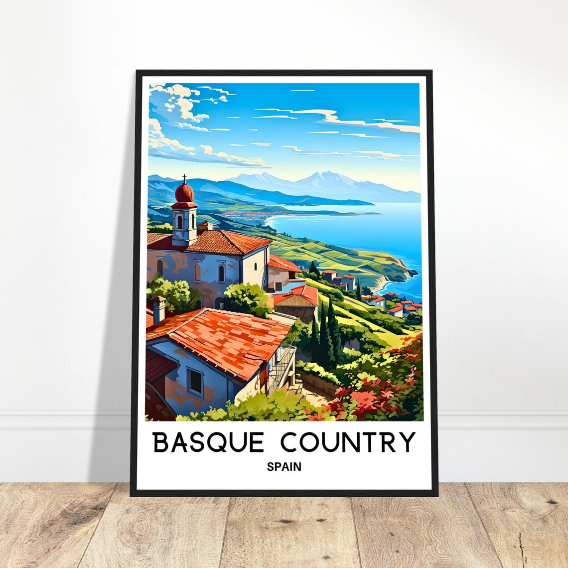 Basque Country Spain Hilltop Church Overlooking The Coast Poster