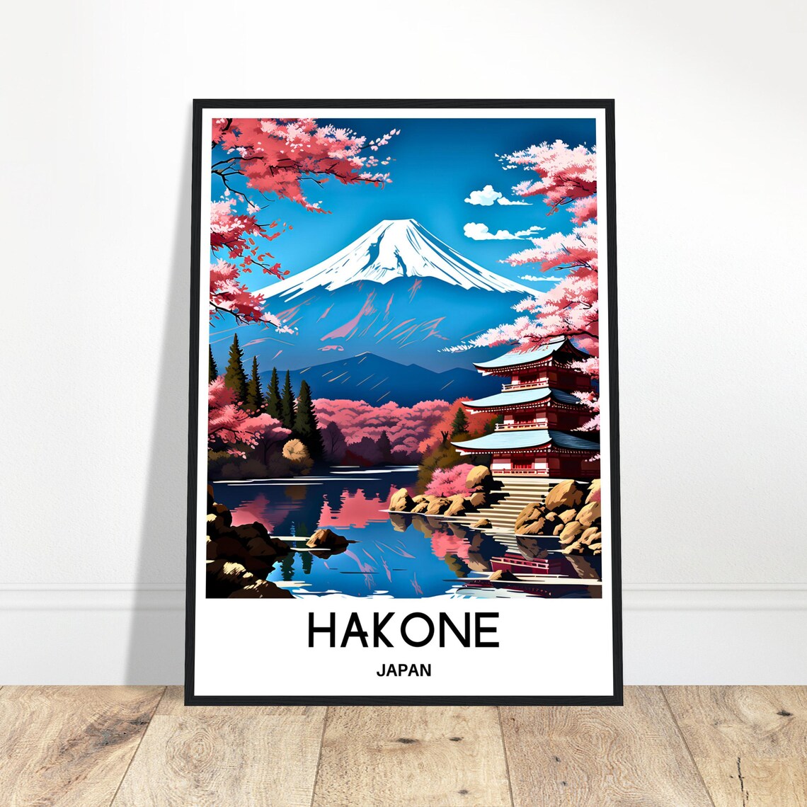 Hakone Red Pagoda and Mount Fuji Under Cherry Blossoms Poster