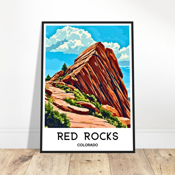 Red Rocks Colorado Travel Illustration Red Sandstone Formations Sunny Poster