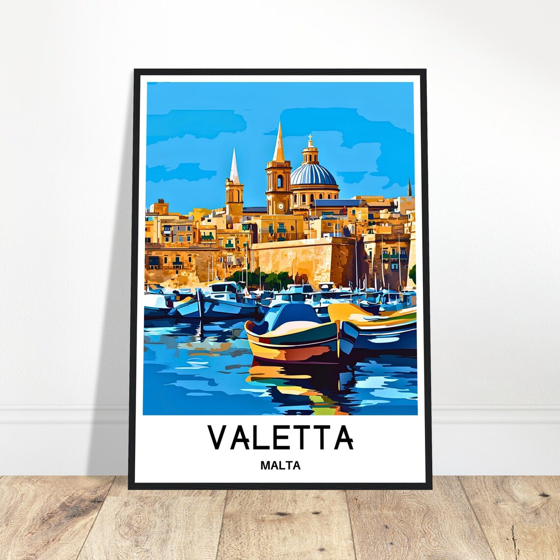 Valletta Malta Harbor Old Town Boats Waterfront Travel Art Poster