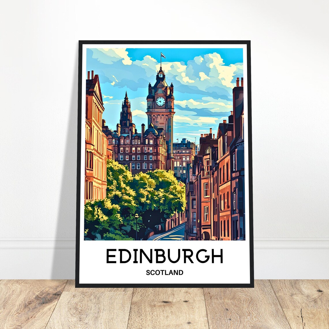 Edinburgh Scotland Old Town and Balmoral Clock Tower City Poster