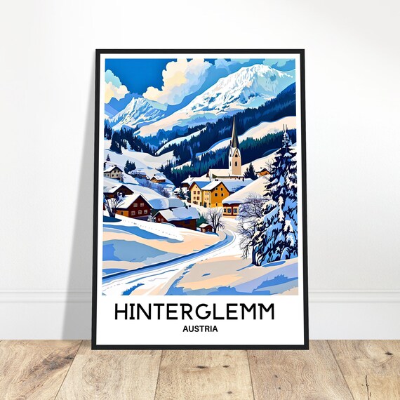 Hinterglemm Travel Print Poster Austrian Art Austria Lover Gift Wall Hanging Home Office Decor Illustration