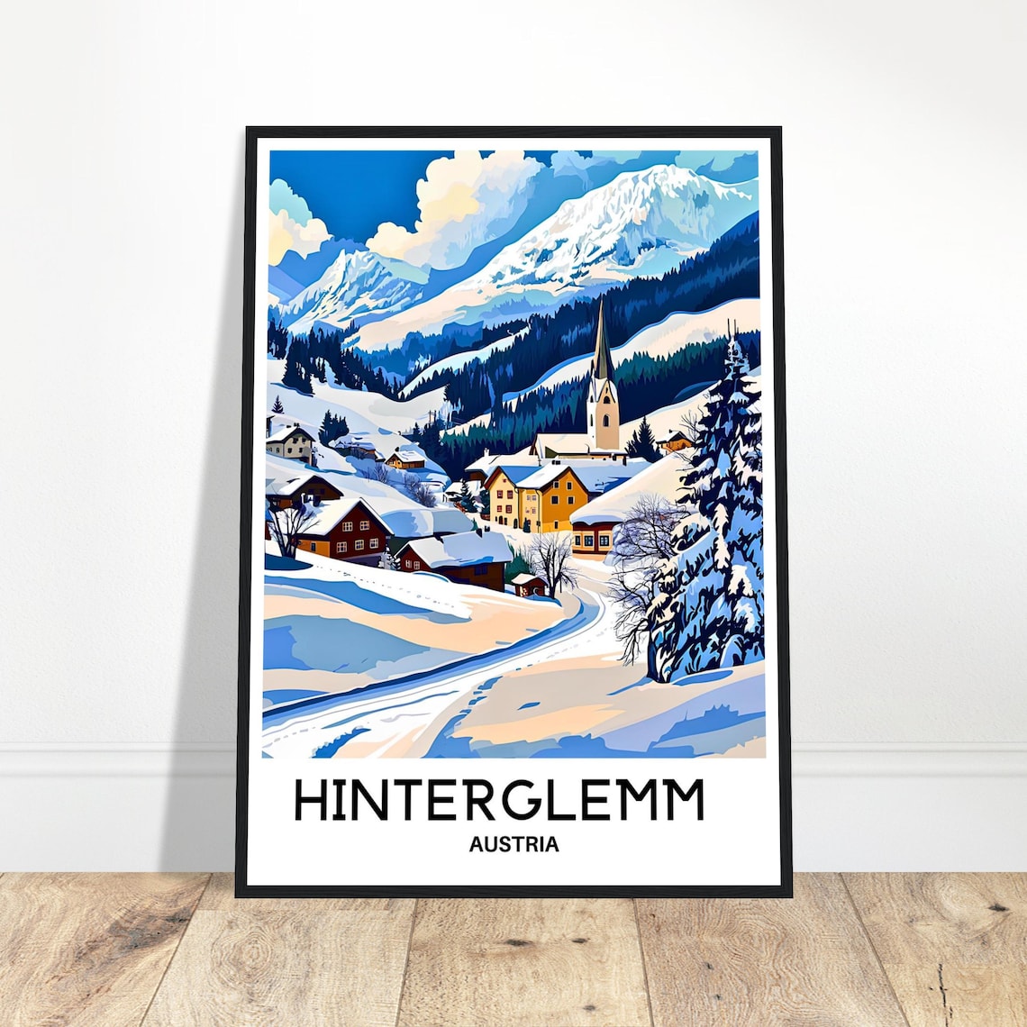 Hinterglemm Austria Snowy Alpine Village Winter Travel Poster