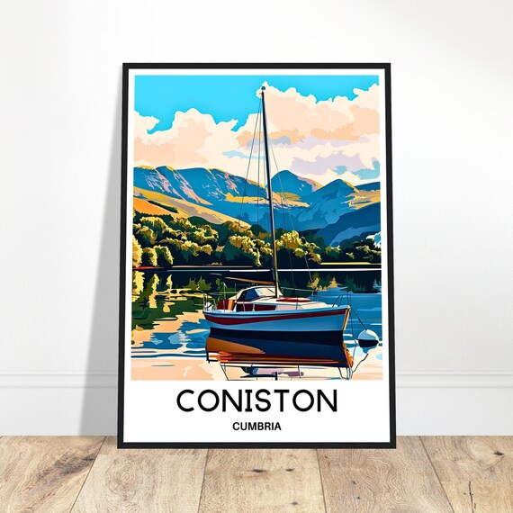Coniston Travel Print Poster English Art England Lover Gift Wall Hanging Village Illustration Home Office Room Decor