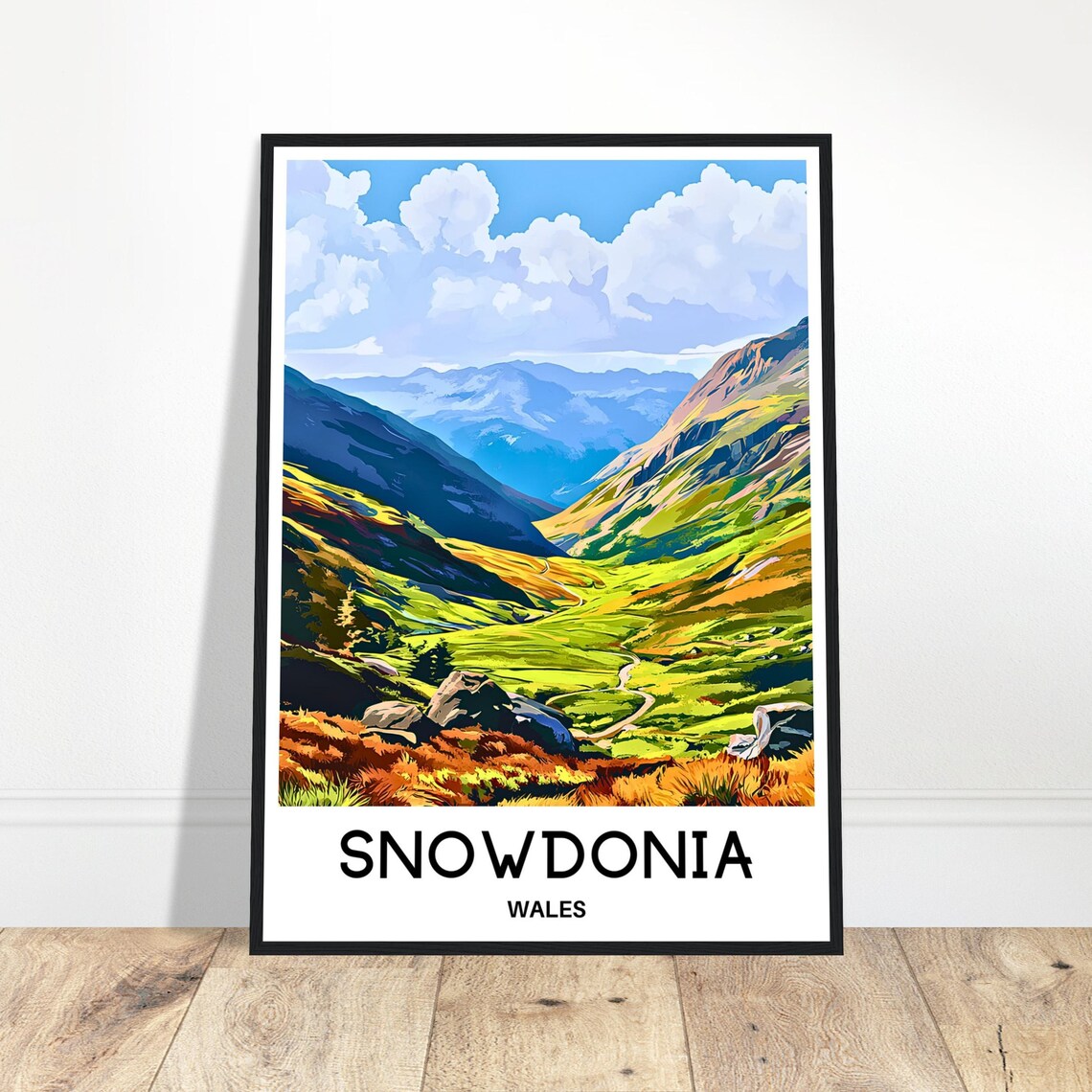 Snowdonia Wales Mountain Valley Hiking Vintage Travel Art Poster