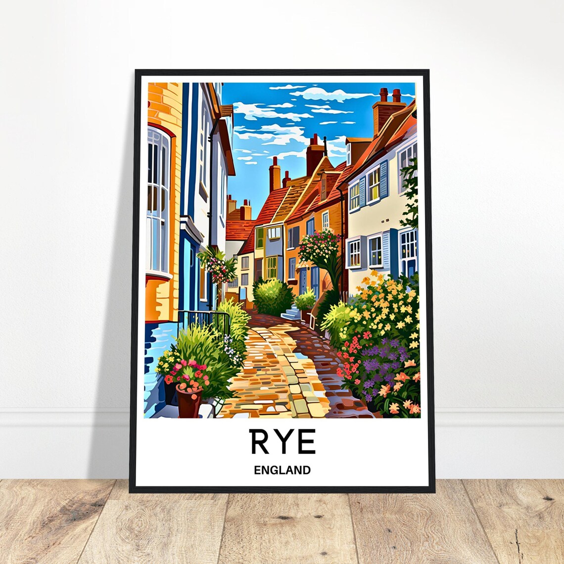 Rye England Charming Cobbled Street Town Illustration Poster