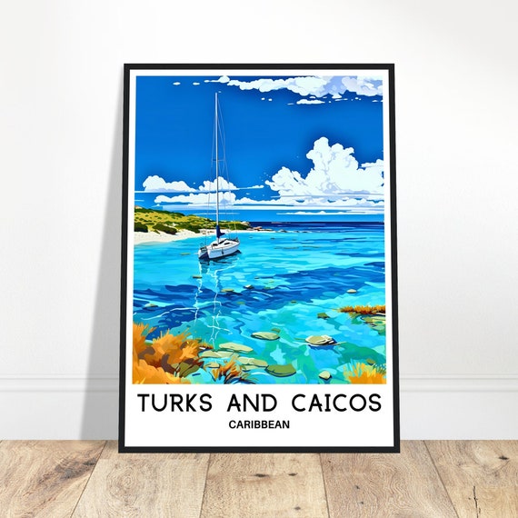 Turks And Caicos Travel Print Poster Caribbean Art Lover Gift Wall Hanging Home Decor Island Illustration