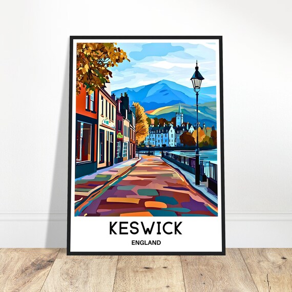 Keswick Travel Print Poster English Art England Lover Gift Wall Hanging Home Office Room Desk Decor Town Illustration
