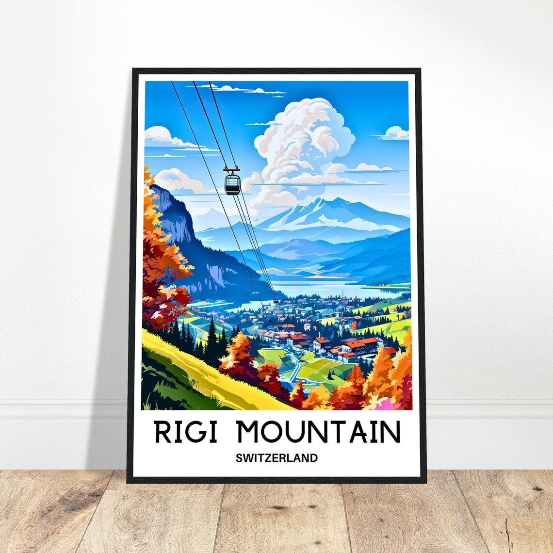 Rigi Mountain Switzerland Autumn Cable Car Valley Illustration Poster