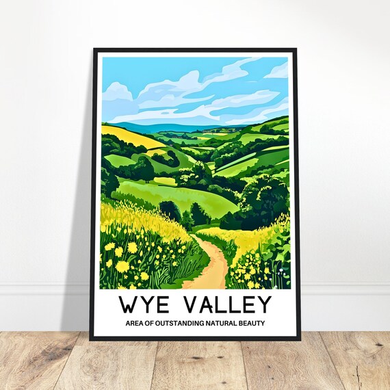 Wye Valley Travel Print Poster Area Of Outstanding Natural Beauty Aonb Uk Lover Gift Wall Hanging Art Illustration Home Decor
