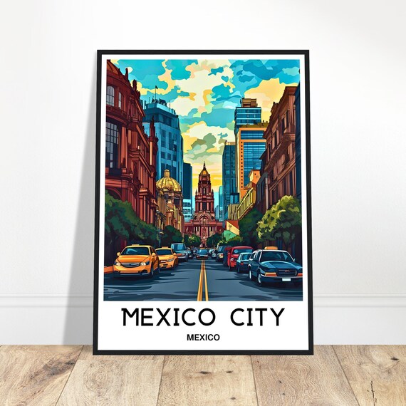 Mexico City Historic Street Downtown Skyline Travel Art Poster