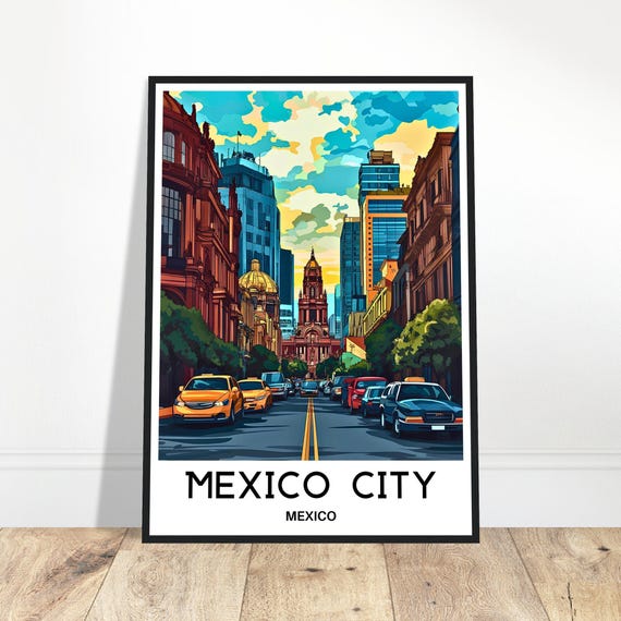 Mexico City Travel Print Poster Mexican Art Lover Gift Wall Hanging Illustration Home Office Room Desk Decor