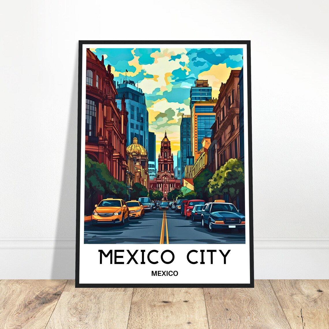 Mexico City Historic Street Downtown Skyline Travel Art Poster