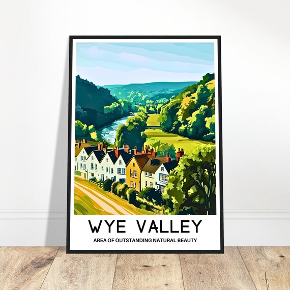 Wye Valley Travel Print Poster Area Of Outstanding Natural Beauty Aonb Uk Lover Gift Wall Hanging Art Illustration Home Decor