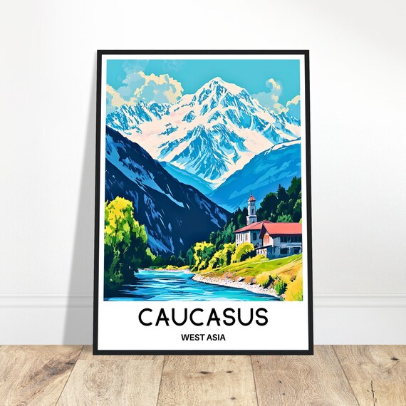 Caucasus Travel Print Poster West Asia Art Region Lover Gift Hanging Wall Home Office Desk Decor Illustration