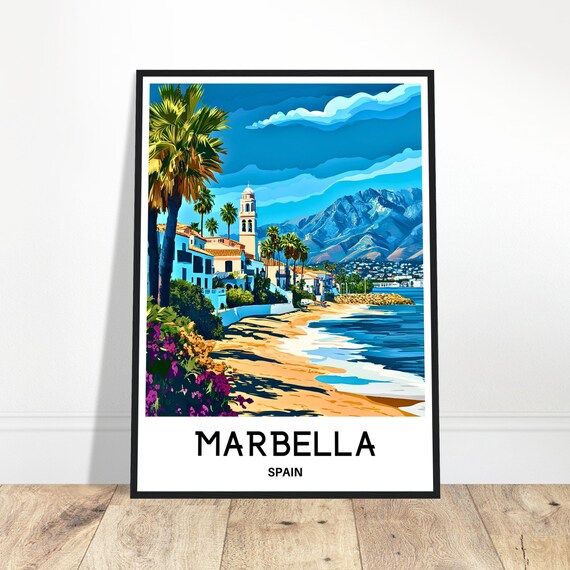 Marbella Travel Print Poster Spanish Art Spain Lover Gift Wall Hanging City Illustration Home Office Desk Decor