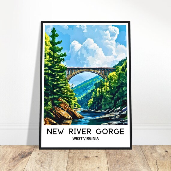 New River Gorge National Park Travel Print Bridge Poster Art West Virginia Lover Gift Wall Illustration