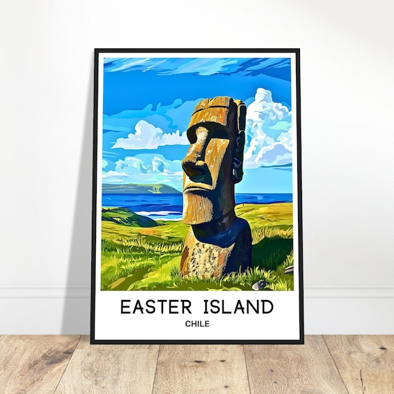 Easter Island Chile Moai Statue Overlooking Ocean Travel Poster