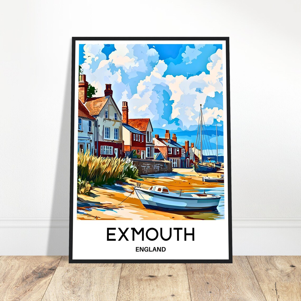 Exmouth England Seaside Cottages Harbour Vintage Travel Art Poster