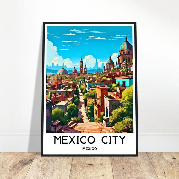 Mexico City Travel Print Poster Mexican Art Lover Gift Wall Hanging Illustration Home Office Room Desk Decor