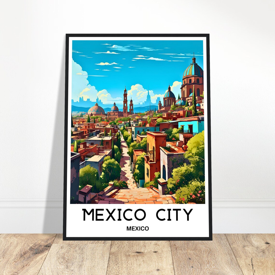 Mexico City Colonial Hillside Churches And Domes Travel Poster