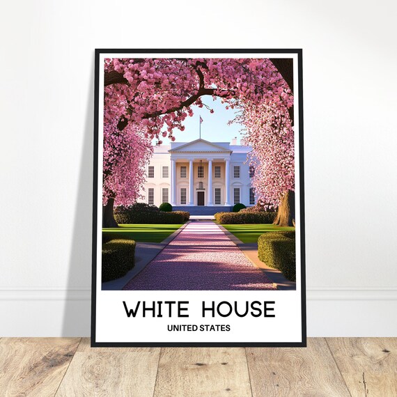 White House Travel Print Washington Poster Art America Lover Gift Wall Hanging Home Office Decor Illustration