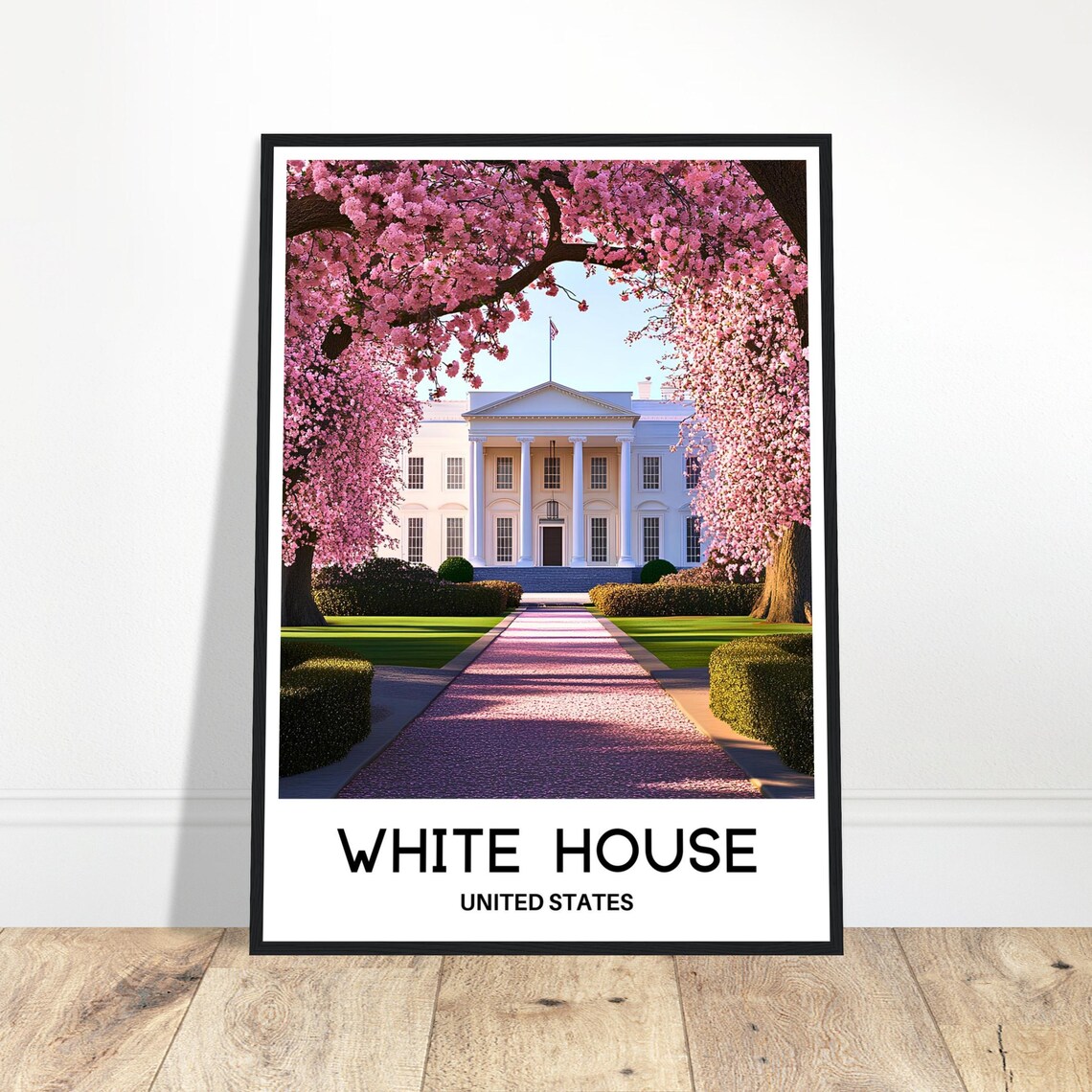 White House Spring Cherry Blossom United States Landmark Poster
