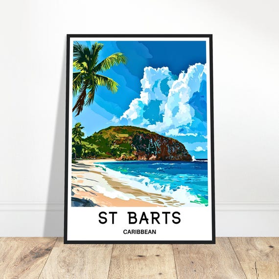 St Barts Travel Print Saint Barthelemy Poster Caribbean Art Lover Gift Wall Hanging Illustration Home Office Room Decor