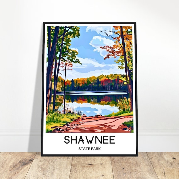 Shawnee State Park Ohio Autumn Lake Foliage Reflection Travel Poster