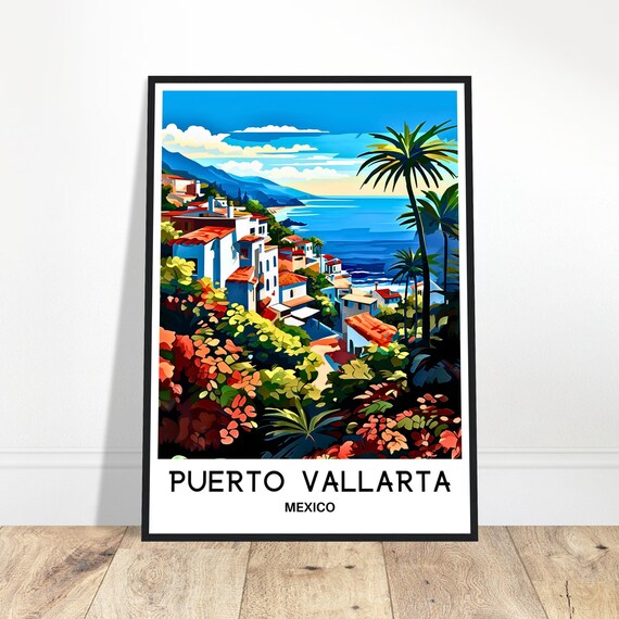 Puerto Vallarta Mexico Colorful Coastal Town Illustration Poster