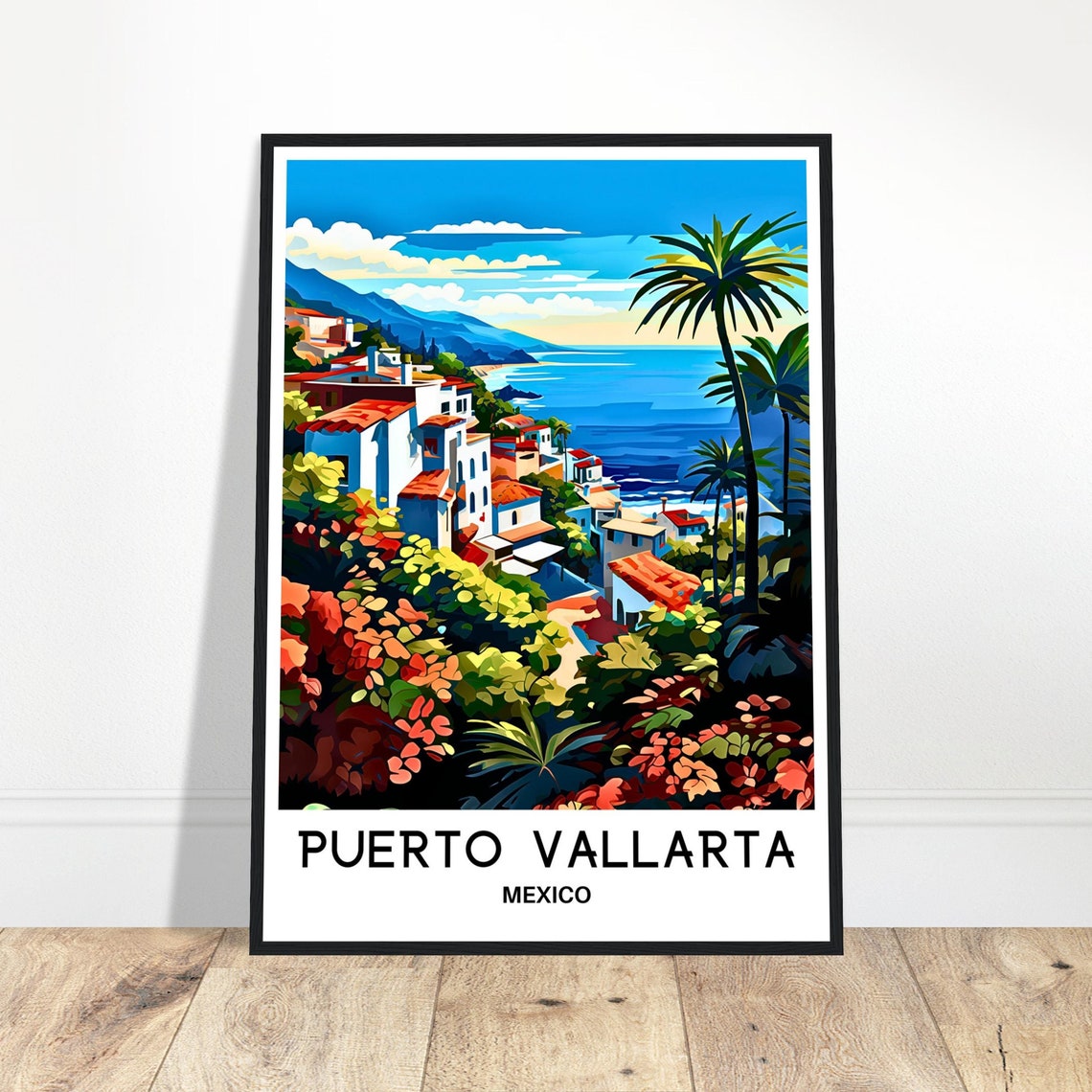 Puerto Vallarta Travel Print Puerto Vallarta Poster Mexican Art Print Mexico Lover Gift Wall Hanging Puerto Vallarta City Illustration