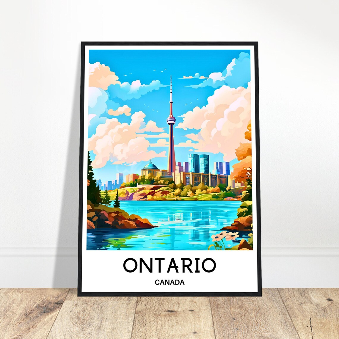 Ontario Canada Toronto CN Tower Skyline Lake View Travel Art Poster