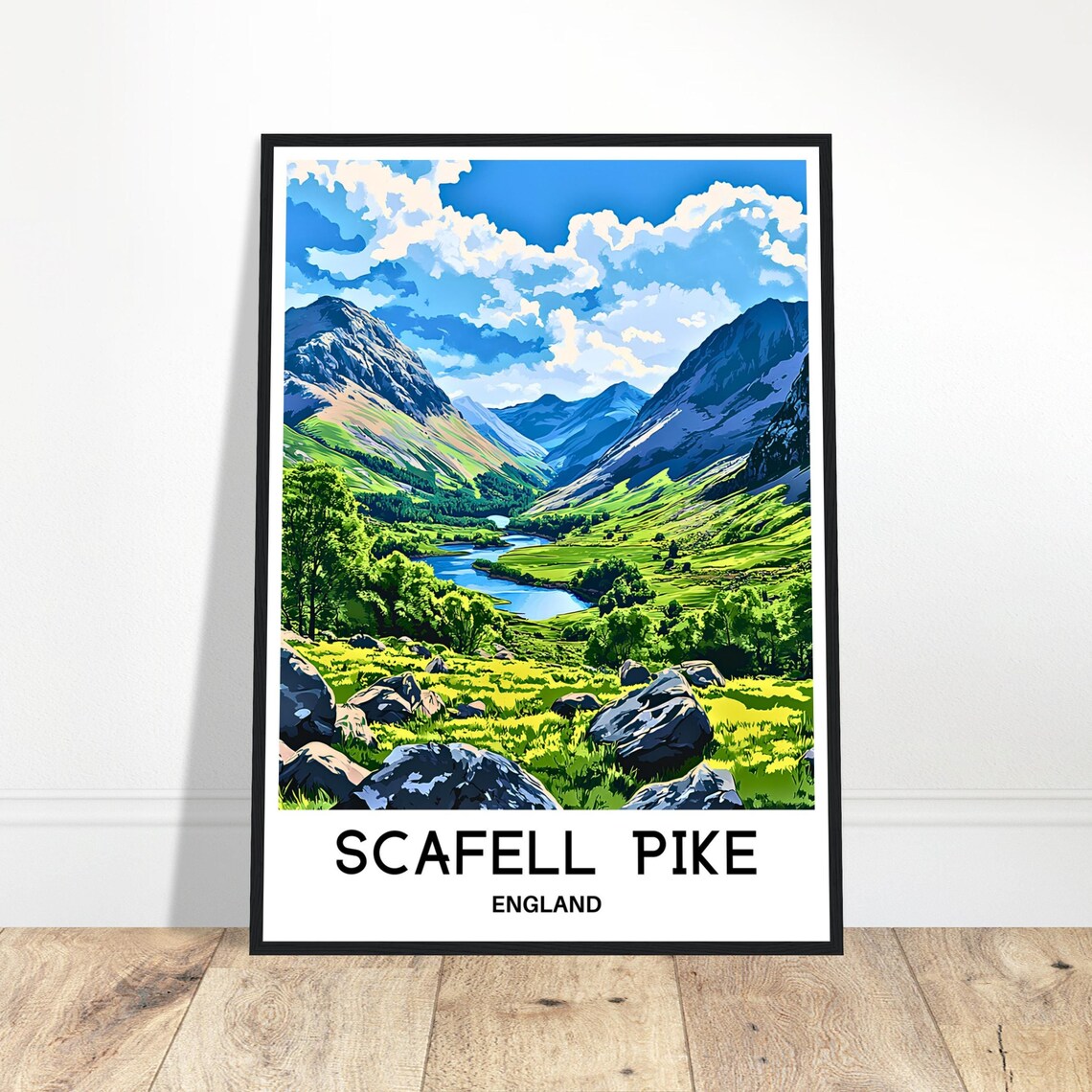 Scafell Pike England Green Valley River Lake District View Poster