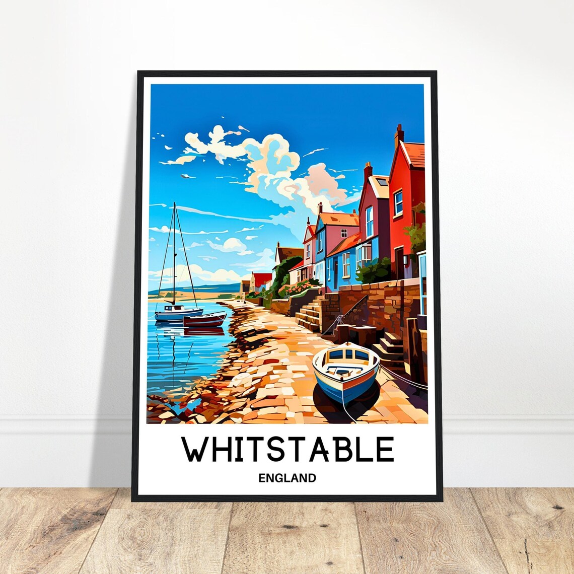 Whitstable England Seaside Harbor Colorful Houses Travel Poster