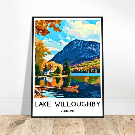 Lake Willoughby Travel Print Poster Art Vermont Lover Gift Wall Hanging Home Office Room Decor Illustration