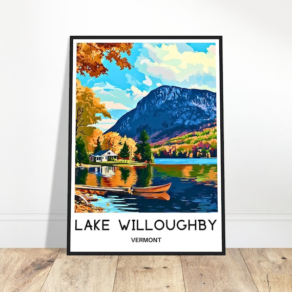 Lake Willoughby Vermont Fall Foliage Canoe Scene Travel Poster