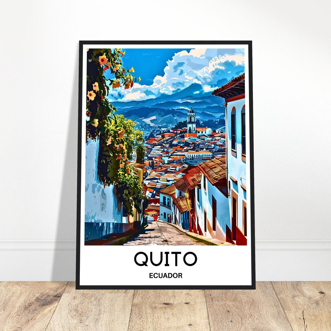 Quito Ecuador Old Town Street Andes Mountains Backdrop Poster
