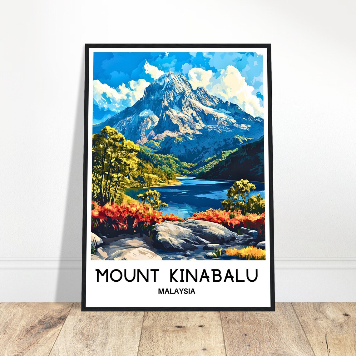Mount Kinabalu Malaysia Rocky Peak Blue Lake Borneo Travel Poster