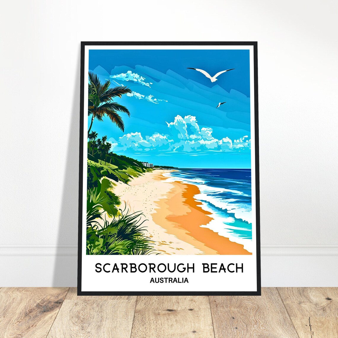 Scarborough Beach Australia Golden Sand Palm Trees Ocean Travel Poster