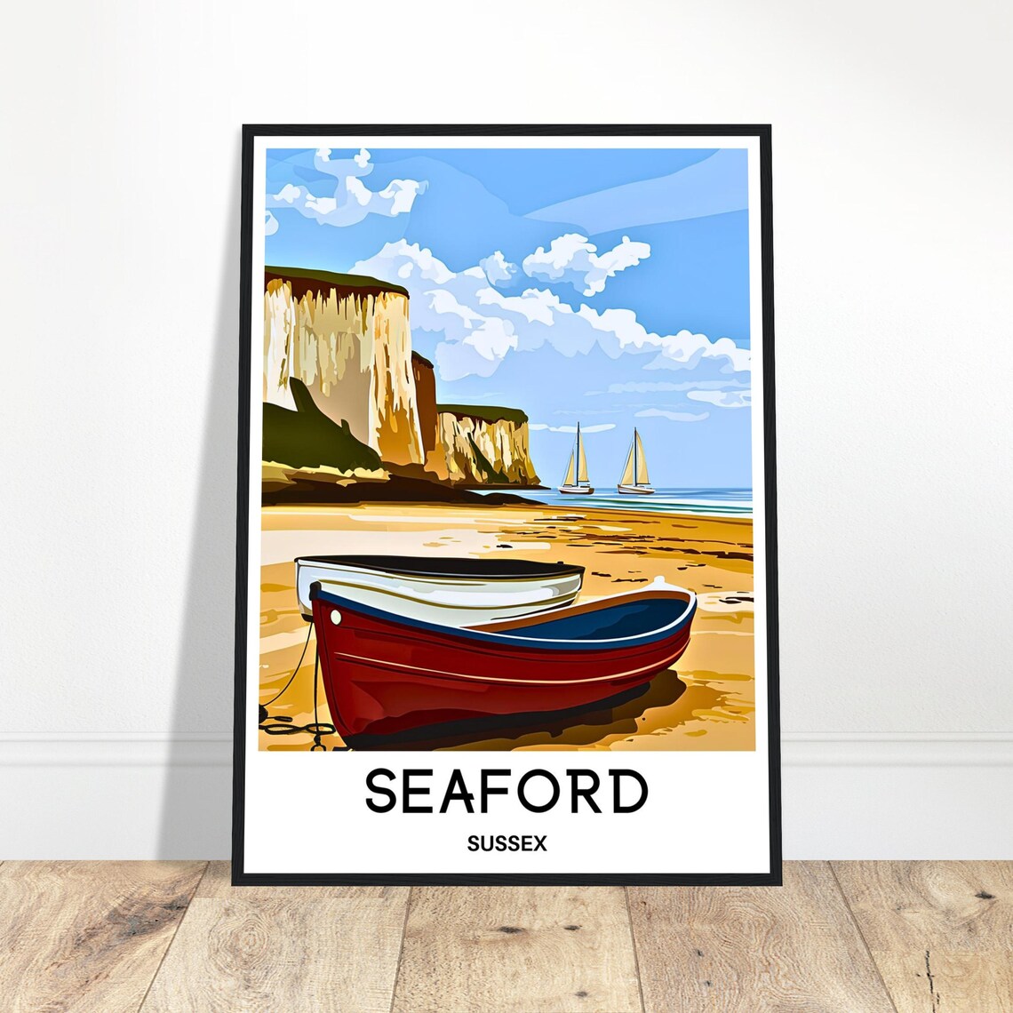 Seaford Travel Print Sussex Poster English Art England Lover Gift Wall Hanging Town Illustration Home Office Room Decor