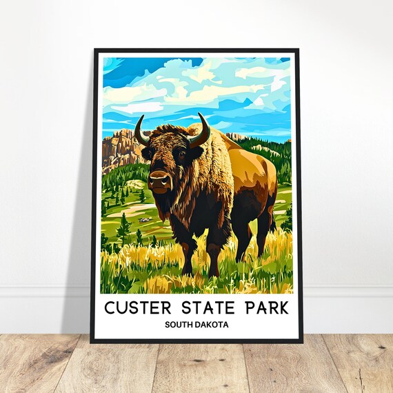 Custer State Park Travel Print Poster Art South Dakota Lover Gift Wall Hanging Illustration Home Office Room Decor