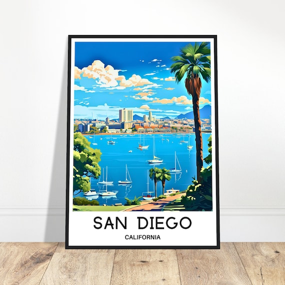 San Diego California Harbor With Sailboats And Palm Trees Poster