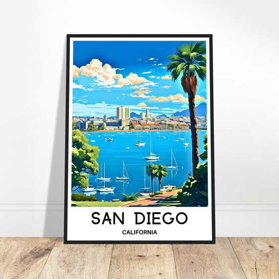 San Diego Travel Print Poster Art America Lover Gift Wall Hanging Home Office Desk Decor Illustration
