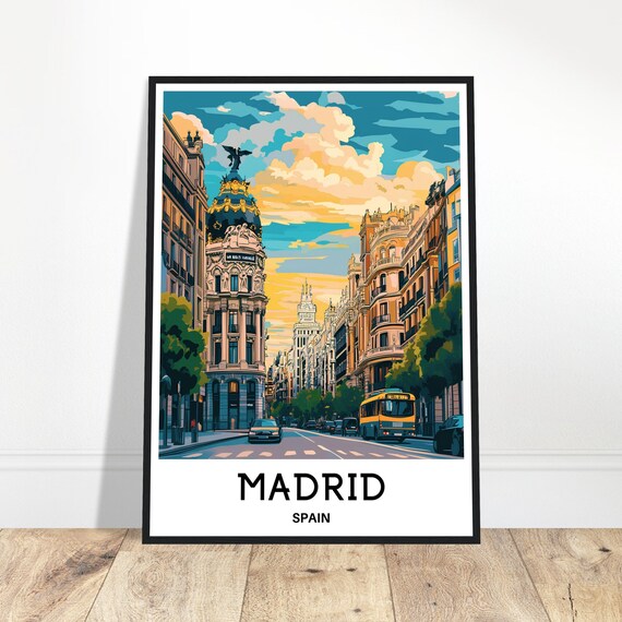 Madrid Travel Print Poster Spanish Art Spain Lover Gift Wall Hanging City Illustration Home Office Decor